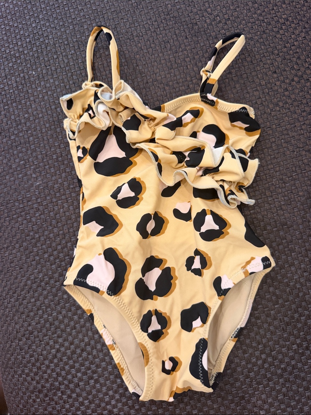 Ruffle One-Piece Girls' Swimsuit in Yellow Leopard Print 6-12M